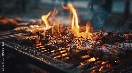 Grilled meat on the barbecue.