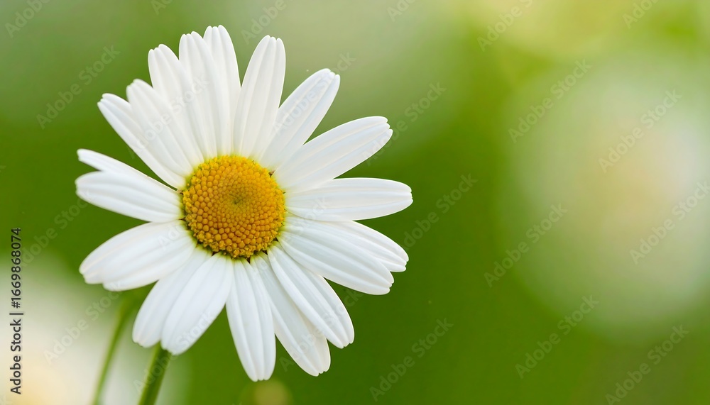 Fototapeta premium Single White Daisy Close Up Soft Focus Green Background.