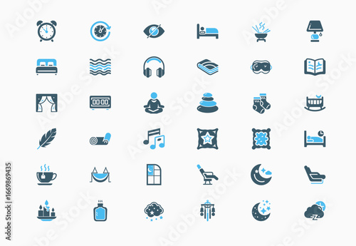 collection sleep-themed icons elements associated relaxation rest bedtime routines