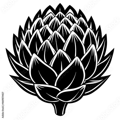 Black and white stylized artichoke on white background vegetable food