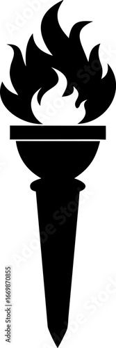 Ancient Torch with Flames Silhouette Black and White