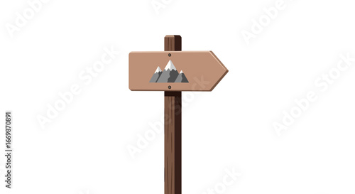Directional sign with mountain design on a wooden trail post