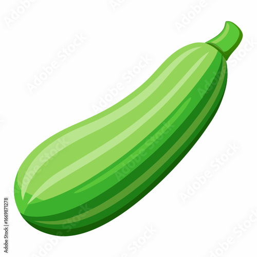 Green zucchini vegetable with light and dark green stripes on white background squash food