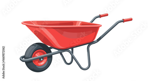 Red Wheelbarrow Garden Tool Vector Isolated Illustration, Gardening Concept