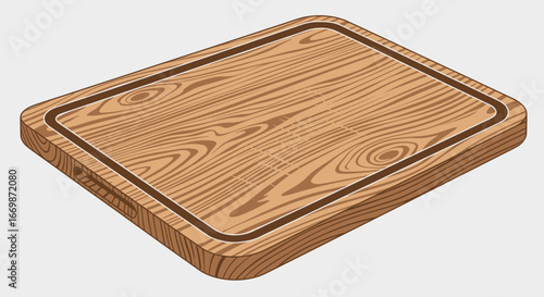 Realistic wooden cutting board illustration showcasing wood grain texture