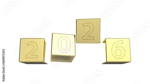 Golden square metal block with 2026 anniversary number