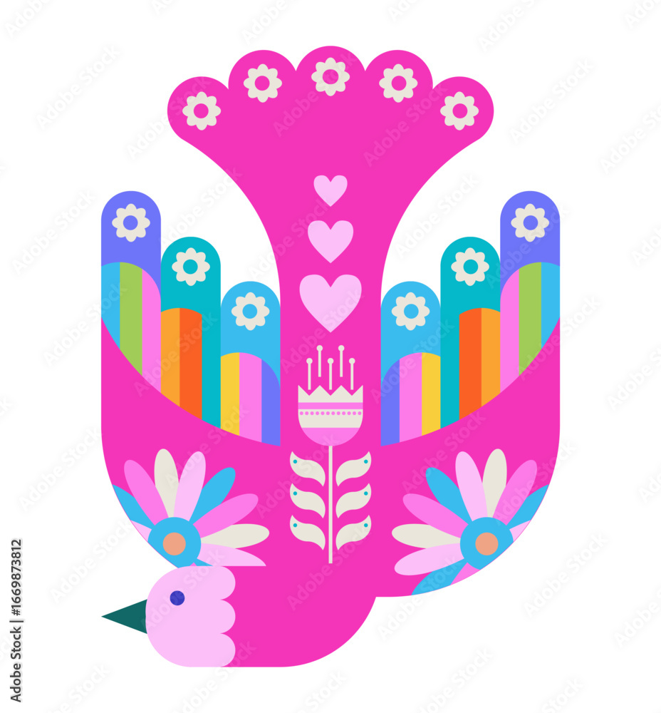 Obraz premium Pink Mexican Folk Bird Ornament