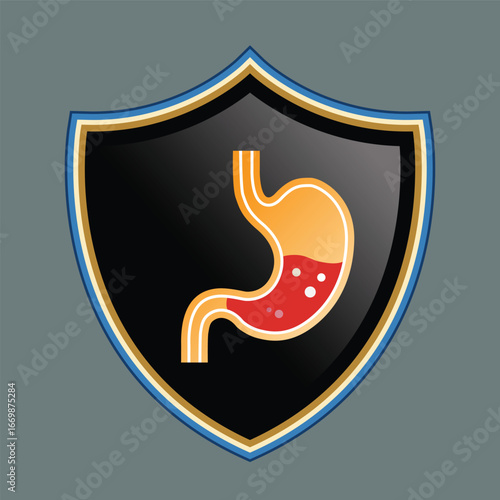 Stomach Protection Shield Icon – Acid Reflux and Digestion Safety Concept Illustration