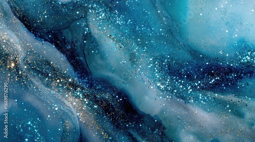 Abstract teal and gold marbled design (1)