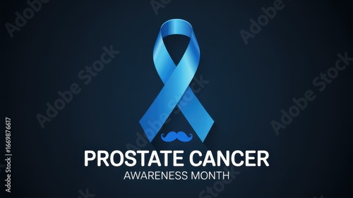 Prostate cancer awareness month illustration with blue ribbon and mustache to support mens health and prevention of the disease