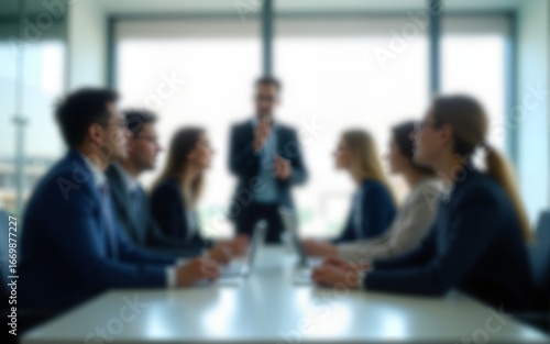 Blurred business people meeting in modern office, teamwork and corporate collaboration concept. High quality