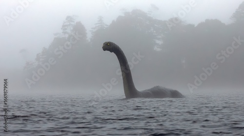 Cryptid in misty lake