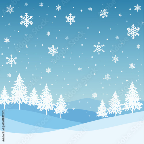 Delicate Snowflakes Falling on a Vibrant Blue Backdrop, Winter Aesthetic, High-Resolution Image.