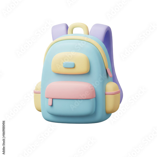 3D Backpack Education Icon in Pastel Clay Style