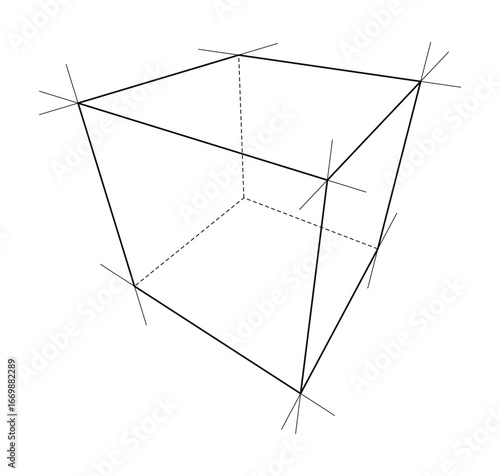 Abstract Geometric Cube with Extended Lines