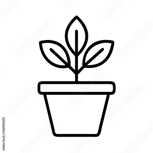 Plant in pot vector icon illustration of indoor plant growing in flowerpot outline design element