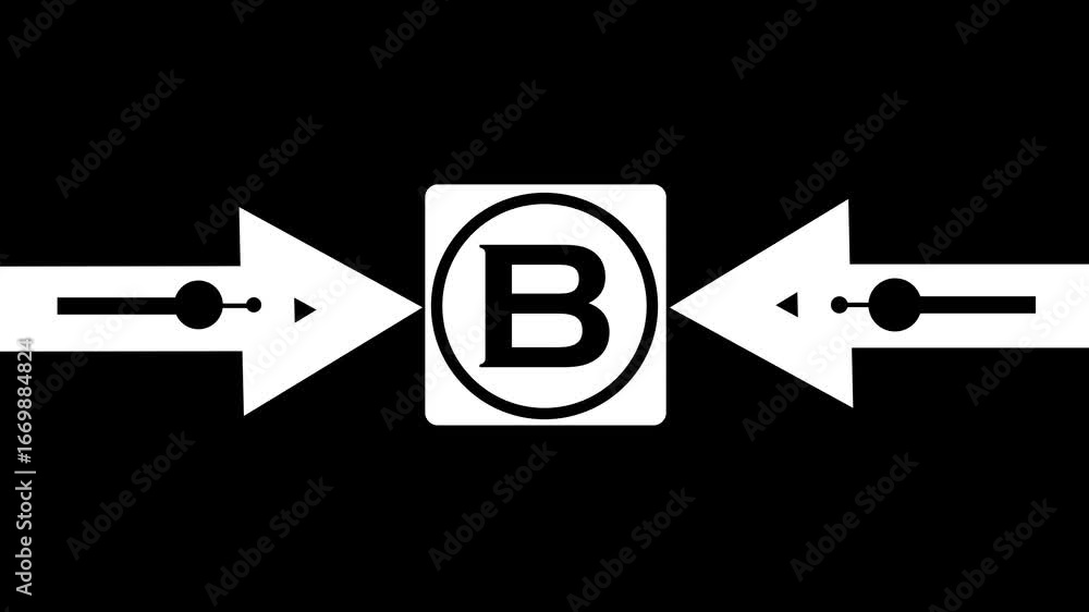 custom made wallpaper toronto digitalGlowing Bold Black Circle Contains A Large Capital Letter “B” In The Center. From The Circle, Two Black Arrows Extend Outward In The Two Cardinal Directions, Creating A Simple