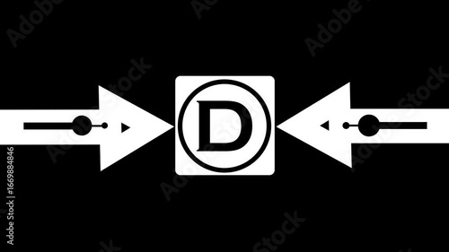 Wallpaper Mural Glowing Bold Black Circle Contains A Large Capital Letter “D” In The Center. From The Circle, Two Black Arrows Extend Outward In The Two Cardinal Directions, Creating A Simple  Torontodigital.ca