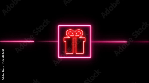 Wallpaper Mural Digital Vector Illustration Shows A Glowing Neon Gift Icon Inside A Bright Rectangular Frame. The Background Is A Futuristic Circuit Board Design With Interconnected Lines Giving A Modern Technology Torontodigital.ca