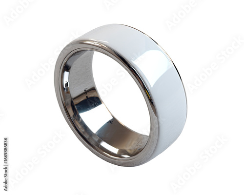 Sleek, white, minimalist ring with a polished metal band