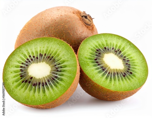 Fresh kiwi cut in half isolated on white background tropical healthy fruit 