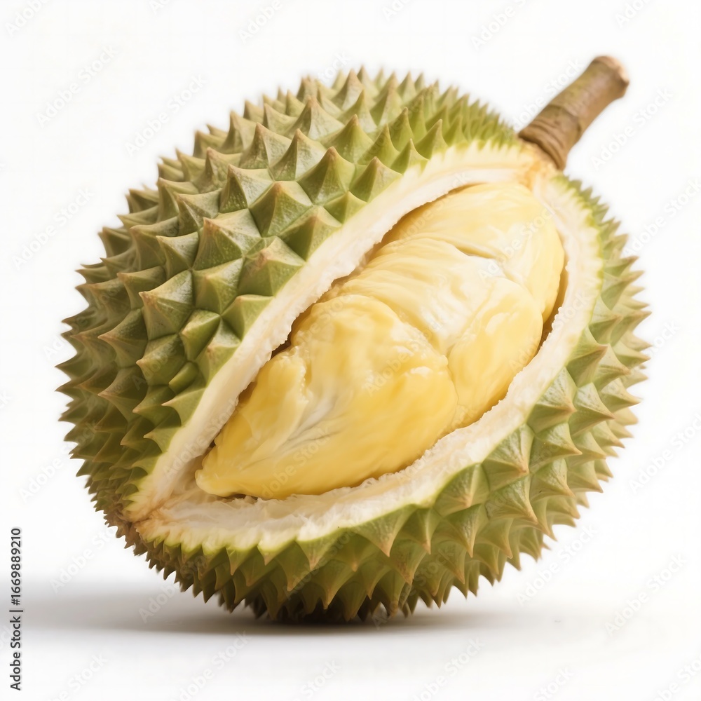Fototapeta premium Durian fruit isolated on white background looking fresh ripe and tropical