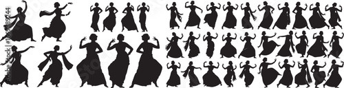 Elegant silhouettes of women performing classical Indian dance bring vibrant cultural artistry to any project needing graceful movement and timeless tradition