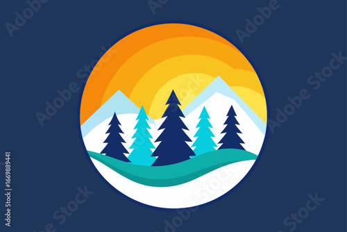 A beautiful winter mountain landscape with a sailboat navigating the calm ocean waves under a bright sun