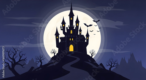haunted castle full moon bats halloween night
