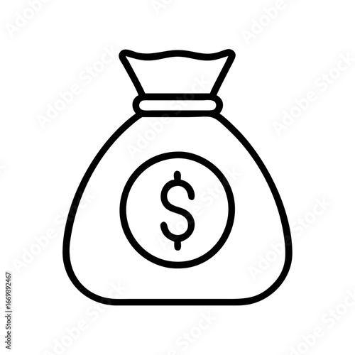 Money bag icon vector illustration, sack of cash, dollar sign, financial wealth and investment