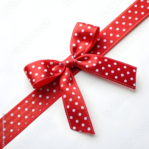 Beautiful red bow with polka dot pattern isolated on