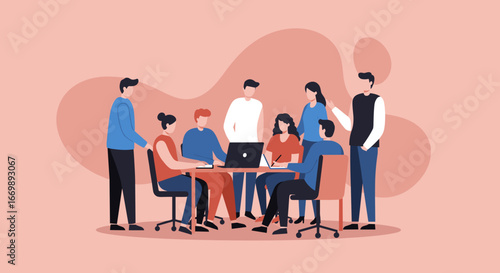 Diverse business team collaborating in a modern office meeting, discussing ideas and working together on projects. Ideal for corporate and professional themes.