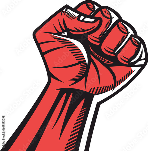 Vector art of red clenched fist raised in protest