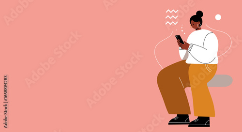 Modern young woman engaging with her smartphone, symbolizing connectivity, social media, and digital lifestyle in a contemporary setting.
