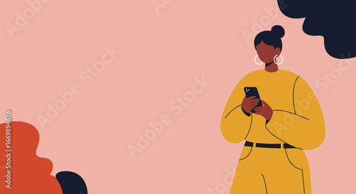 Modern woman engaging with a smartphone, symbolizing digital communication, online connectivity, and technology in everyday life and business.