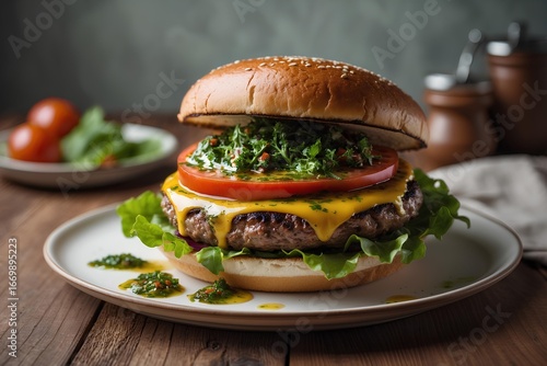 Hamburguesa Criolla - Argentinian Food: Savor Argentina’s classic Hamburguesa Criolla, a juicy, flavorful burger topped with traditional ingredients, perfectly grilled for an authentic culinary