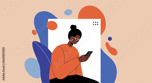 Young woman using a smartphone, engaged in digital communication and online lifestyle. Ideal for technology, social media, or connectivity concepts.