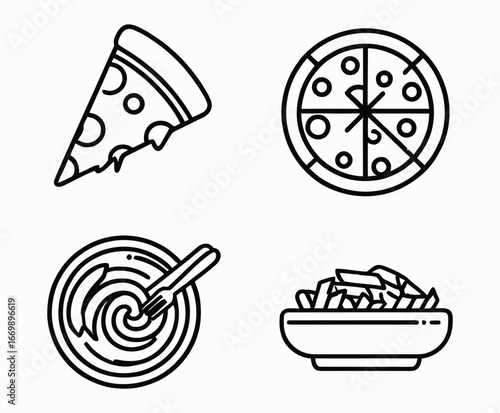 Italian food EPS vector template with pizza and pasta outline drawing