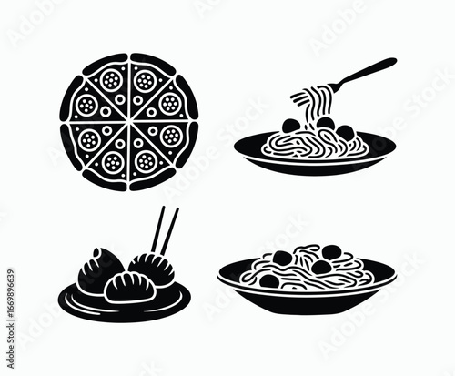 Italian food isolated outline set EPS vector template illustration
