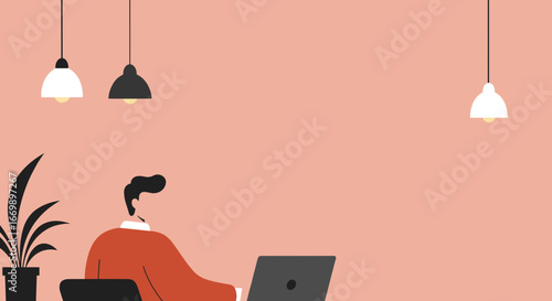 Man working remotely on a laptop in a modern home office. Ideal for concepts of productivity, freelance, online education, or modern lifestyle.