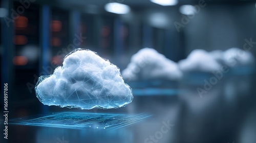 Abstract depiction of cloud computing: a modern, futuristic representation of digital data storage, conveying the seamless integration of technology. 