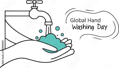 Vector art of global hand washing day illustration with water and soap