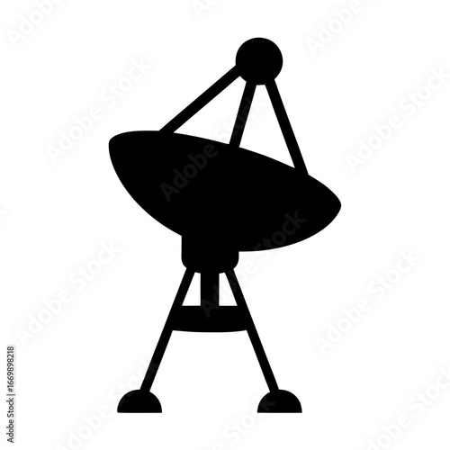Black silhouette of a large satellite dish or radio telescope antenna