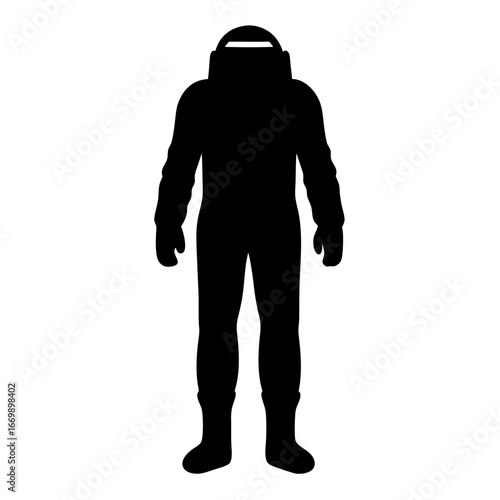 Silhouette of a person wearing a hazmat or bomb suit for safety