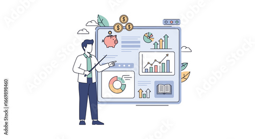 financial analyst vector illustration concept, modern business data analysis presentation icon