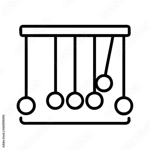 Newton's cradle physics demonstration kinetic energy momentum conservation science education device line art
