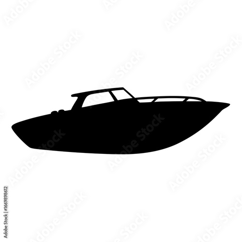 Silhouette of a modern powerboat or speedboat gliding through calm waters