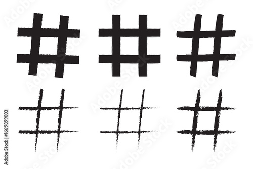 Hashtag symbol set - hand drawn signs