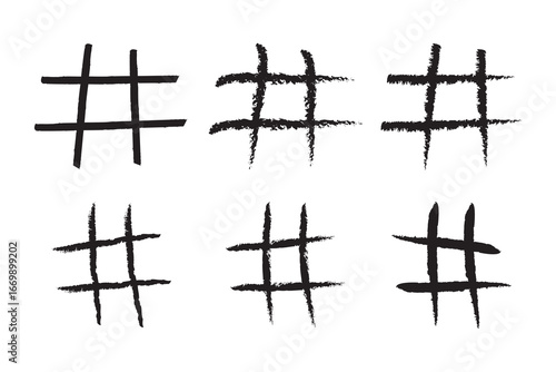 Hashtag symbol set - hand drawn signs