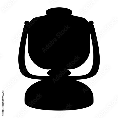 Silhouette of a vintage kerosene lantern with handle in black and white